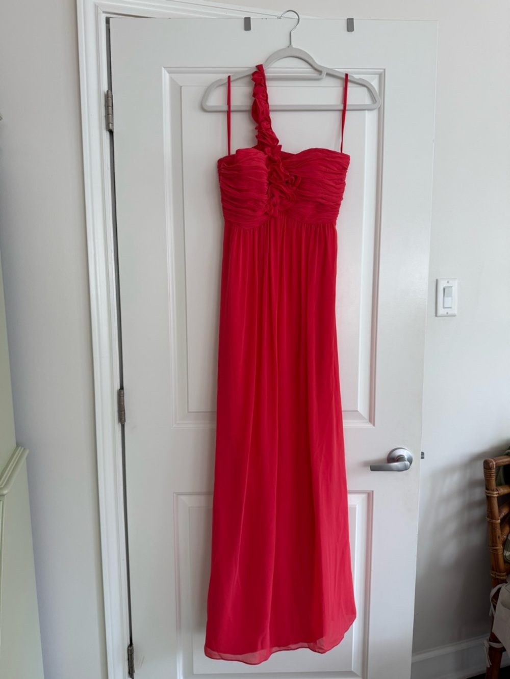 Coral One-Shoulder Floral Detail Maxi Dress